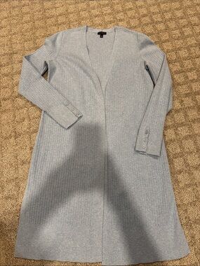 Talbots Light Blue Ribbed Long Open-Front Cardigan
